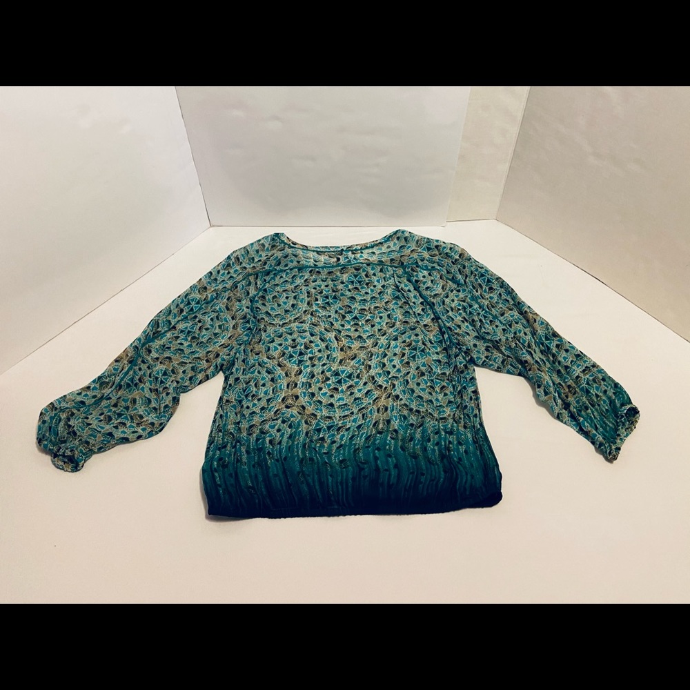 Lucky Brand Sheer Blue Green Blouse, Size S